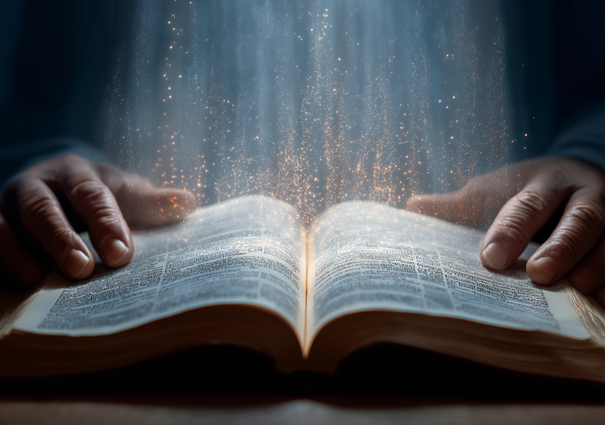 Close-up of two hands opening a Bible, symbolizing the beginning of a Bible study journey